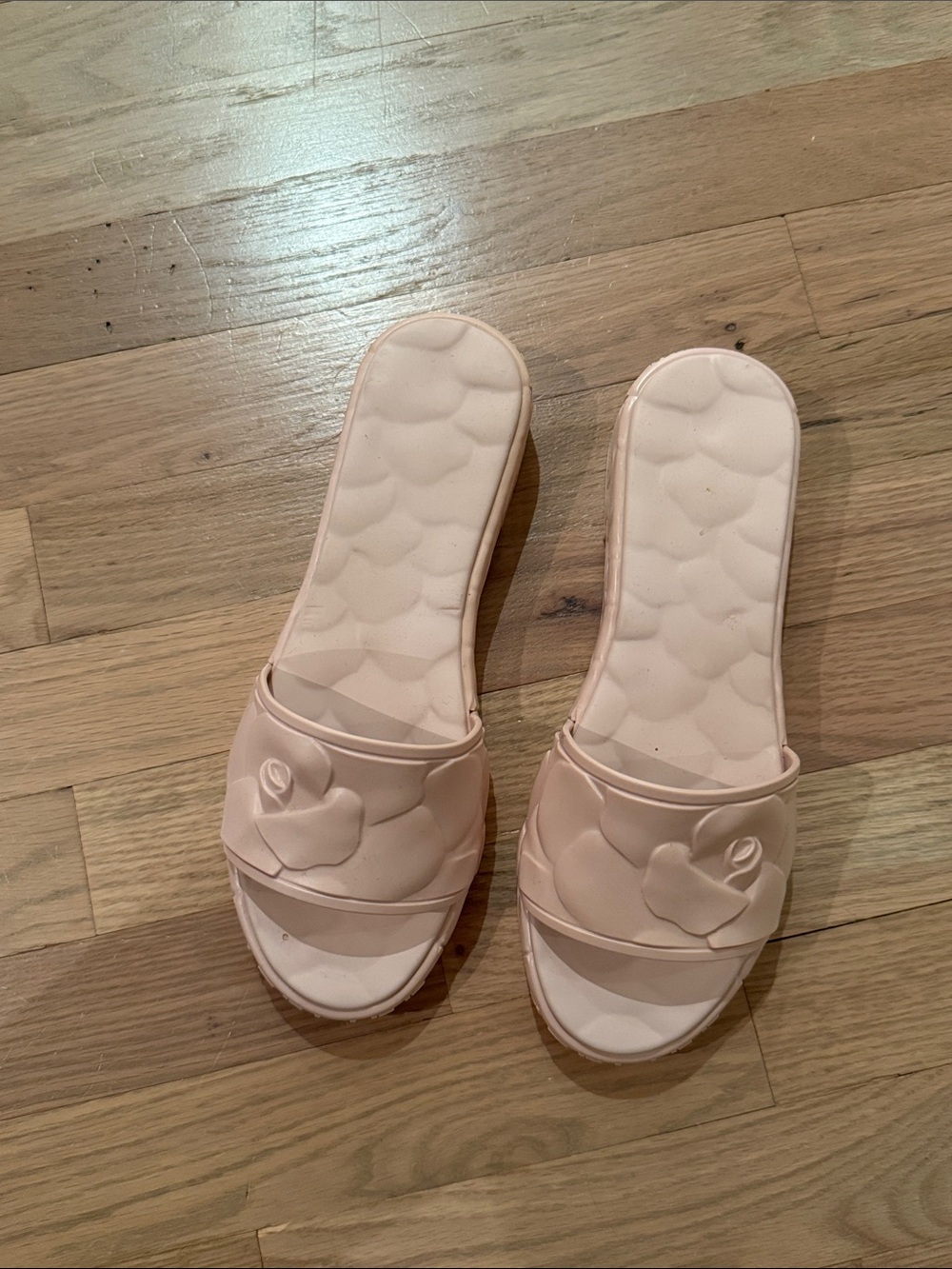 Authentic Valentino Pale Pink Floral Appliqué rubber Slide Mules